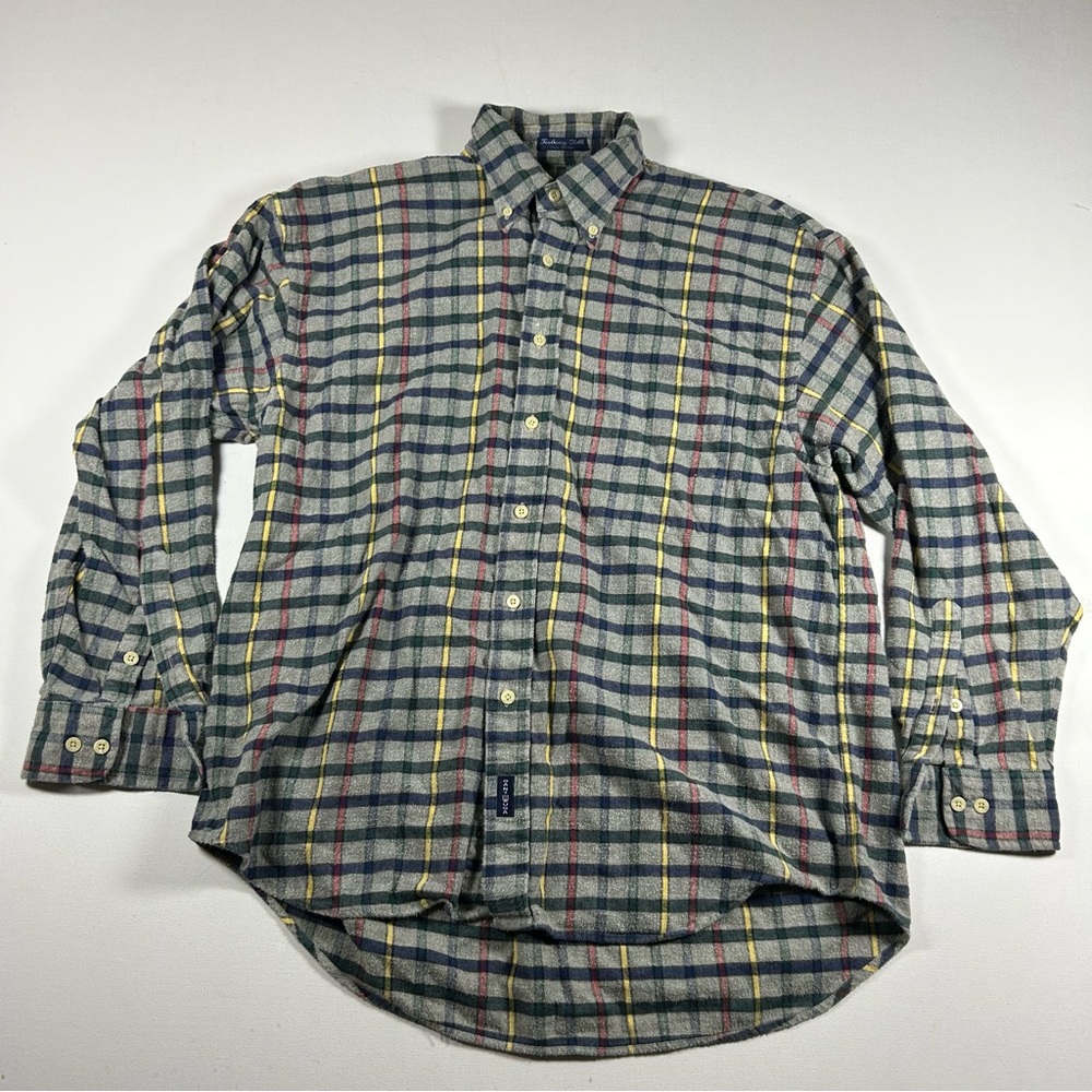 VTG 90s Gant Tisburry Cloth Shirt Mens L Multi-Color Flannel Striped Long Sleeve